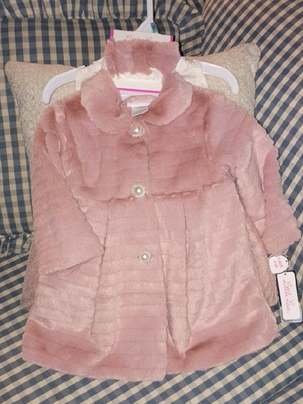 Little Lass Rose Pink Faux-Fur Pea Coat with Tulle Skirt